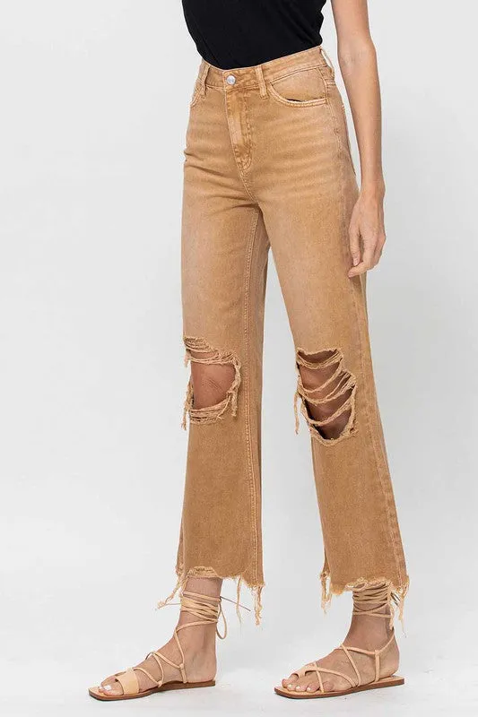 90's Vintage Distressed Crop Flare Jeans in Kiss of California Denim Wash