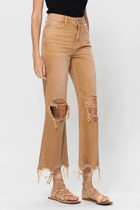 90's Vintage Distressed Crop Flare Jeans in Kiss of California Denim Wash