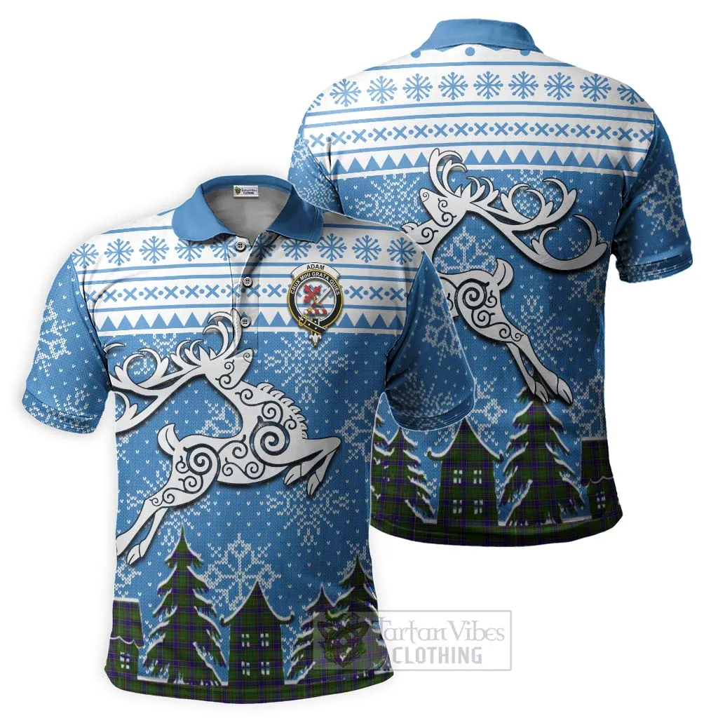 Adam Clan Christmas Polo Shirt Celtic Reindeer Style