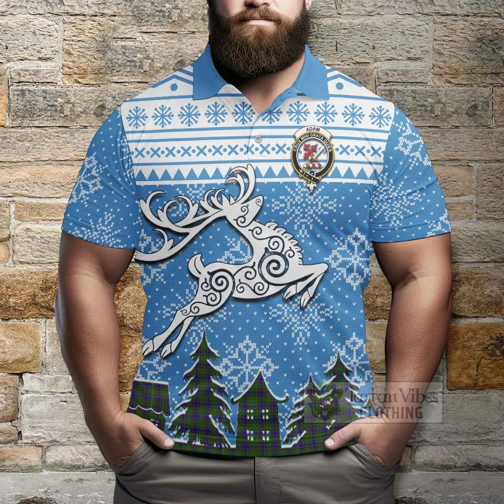 Adam Clan Christmas Polo Shirt Celtic Reindeer Style