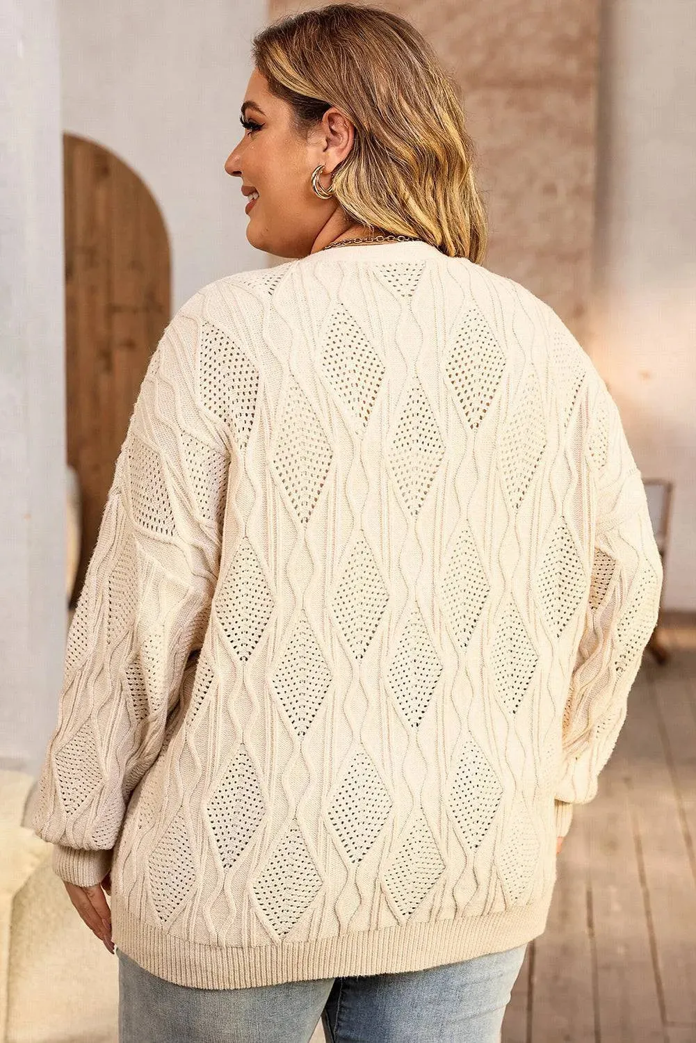 Apricot Plus Size Knitted Button Up Cardigan