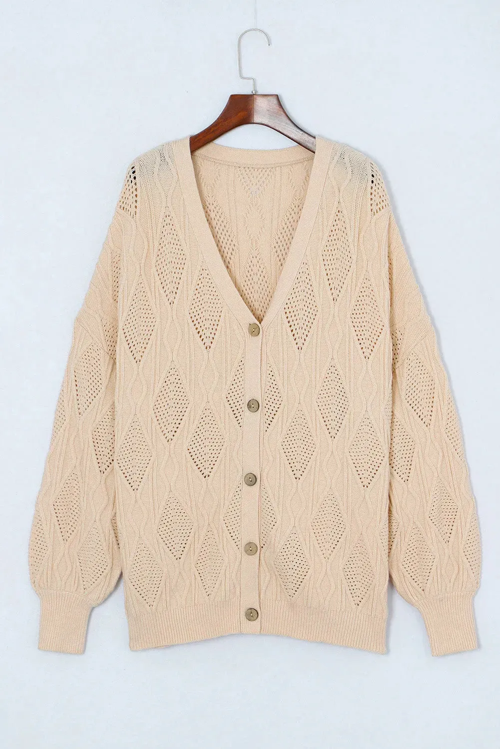 Apricot Plus Size Knitted Button Up Cardigan