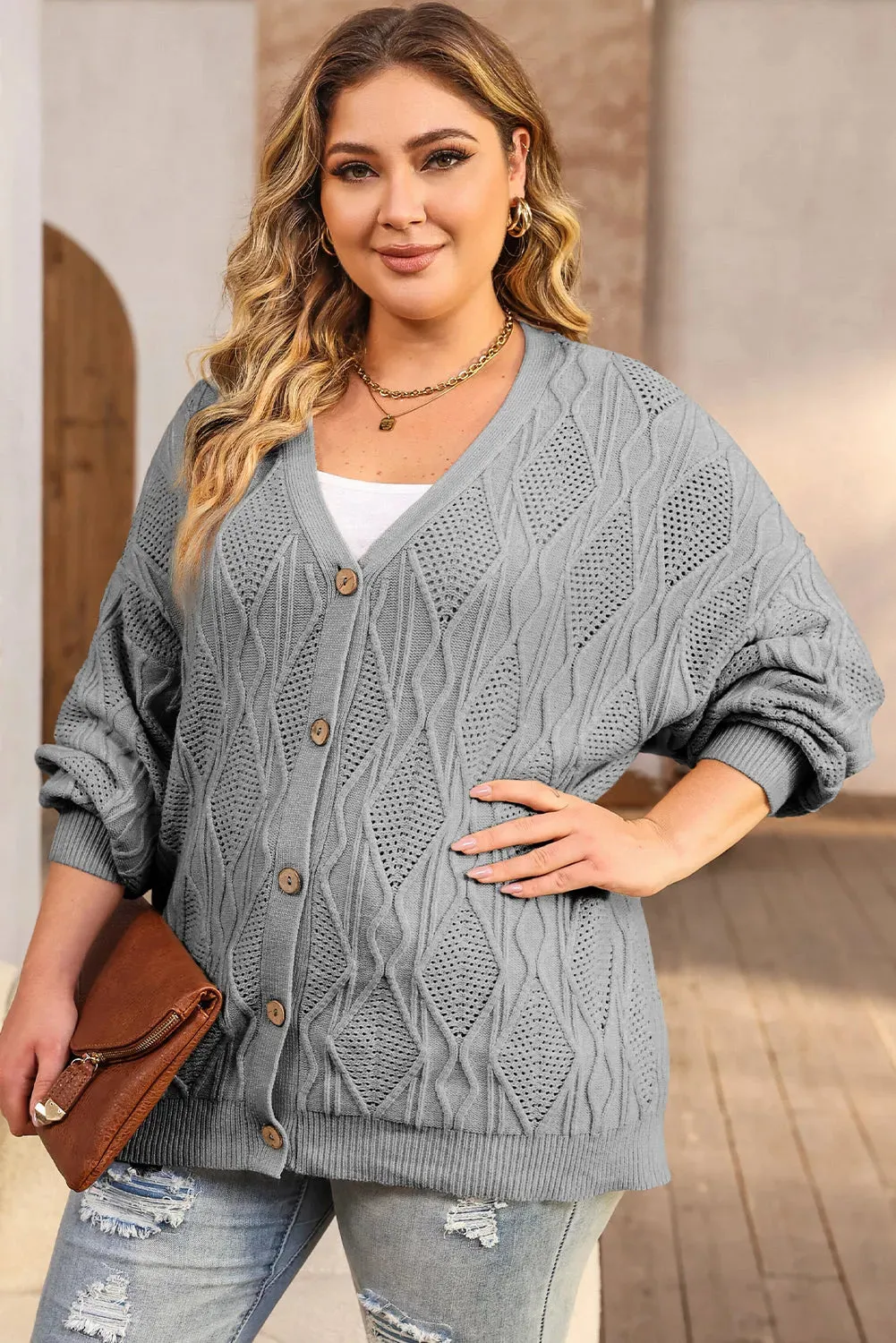 Apricot Plus Size Knitted Button Up Cardigan