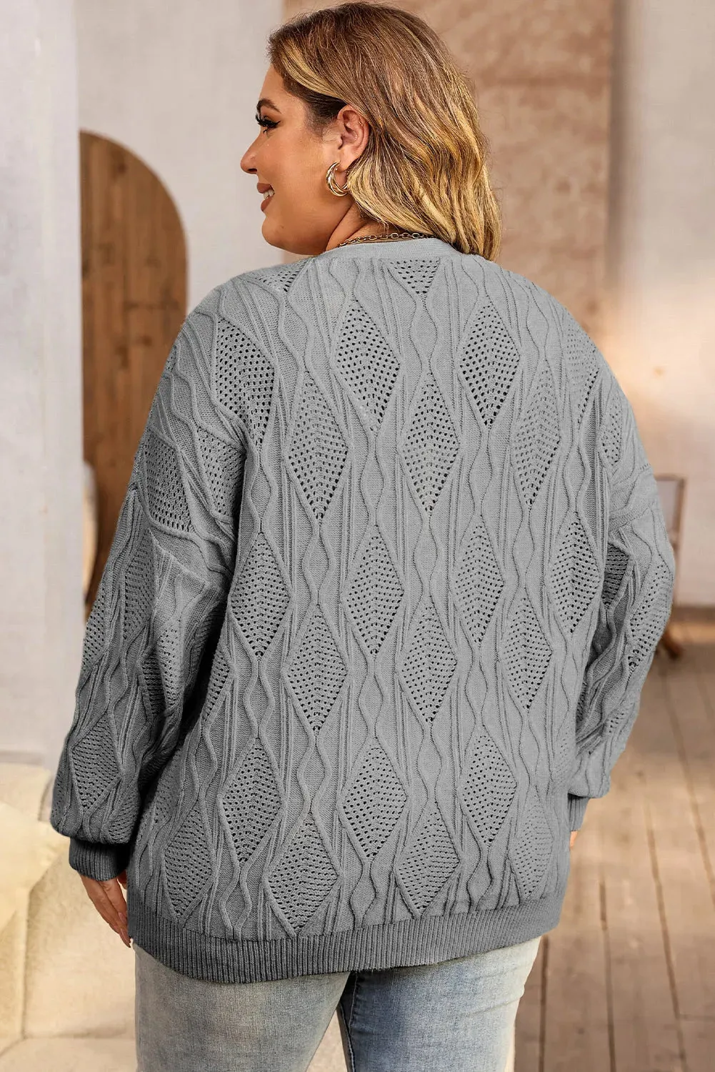 Apricot Plus Size Knitted Button Up Cardigan
