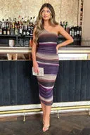 AX PARIS PLUM ABSTRACT PRINT MESH ONE SHOULDER BODYCON MIDI DRESS