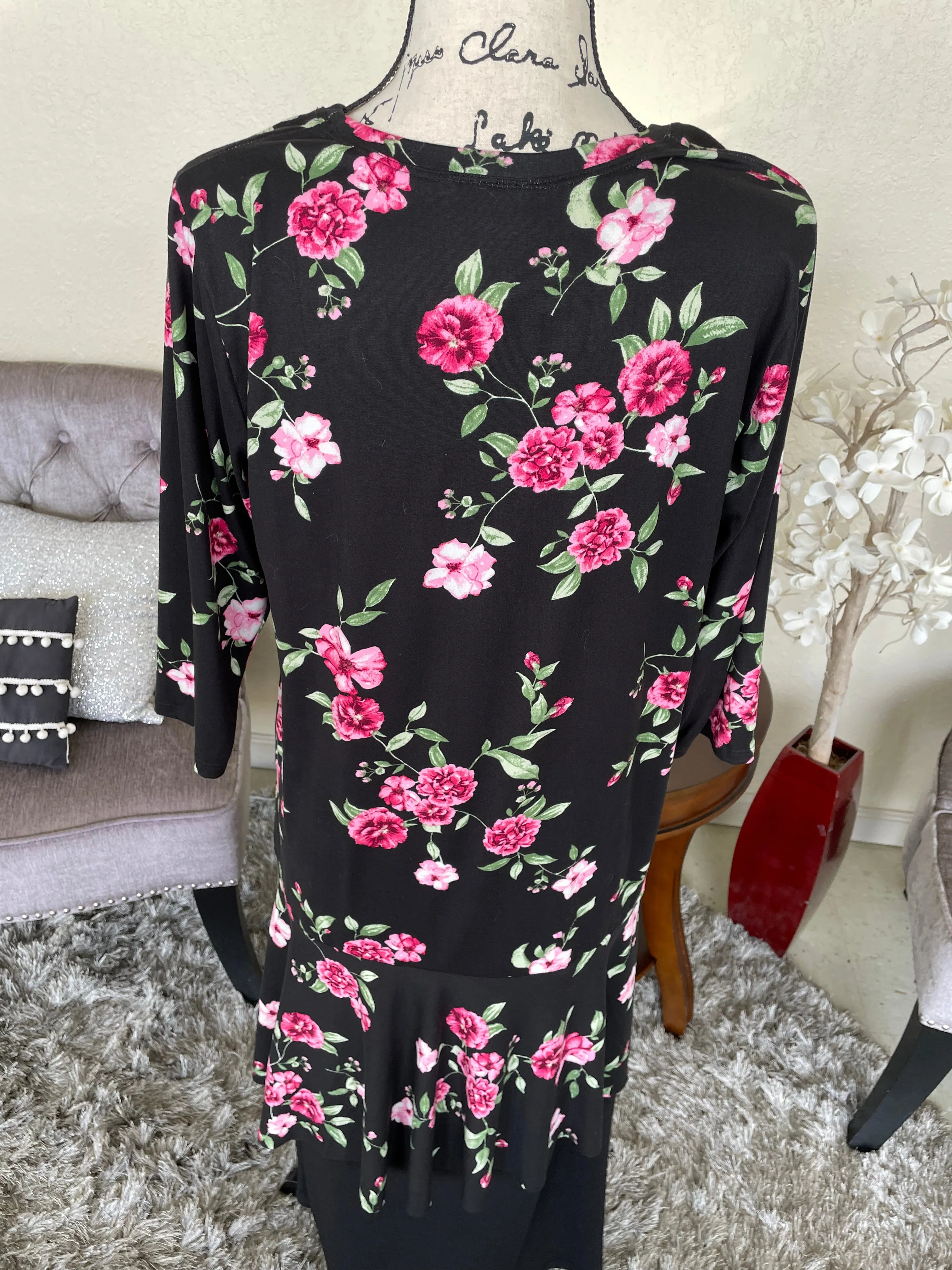 Black With Pink Floral Tunic