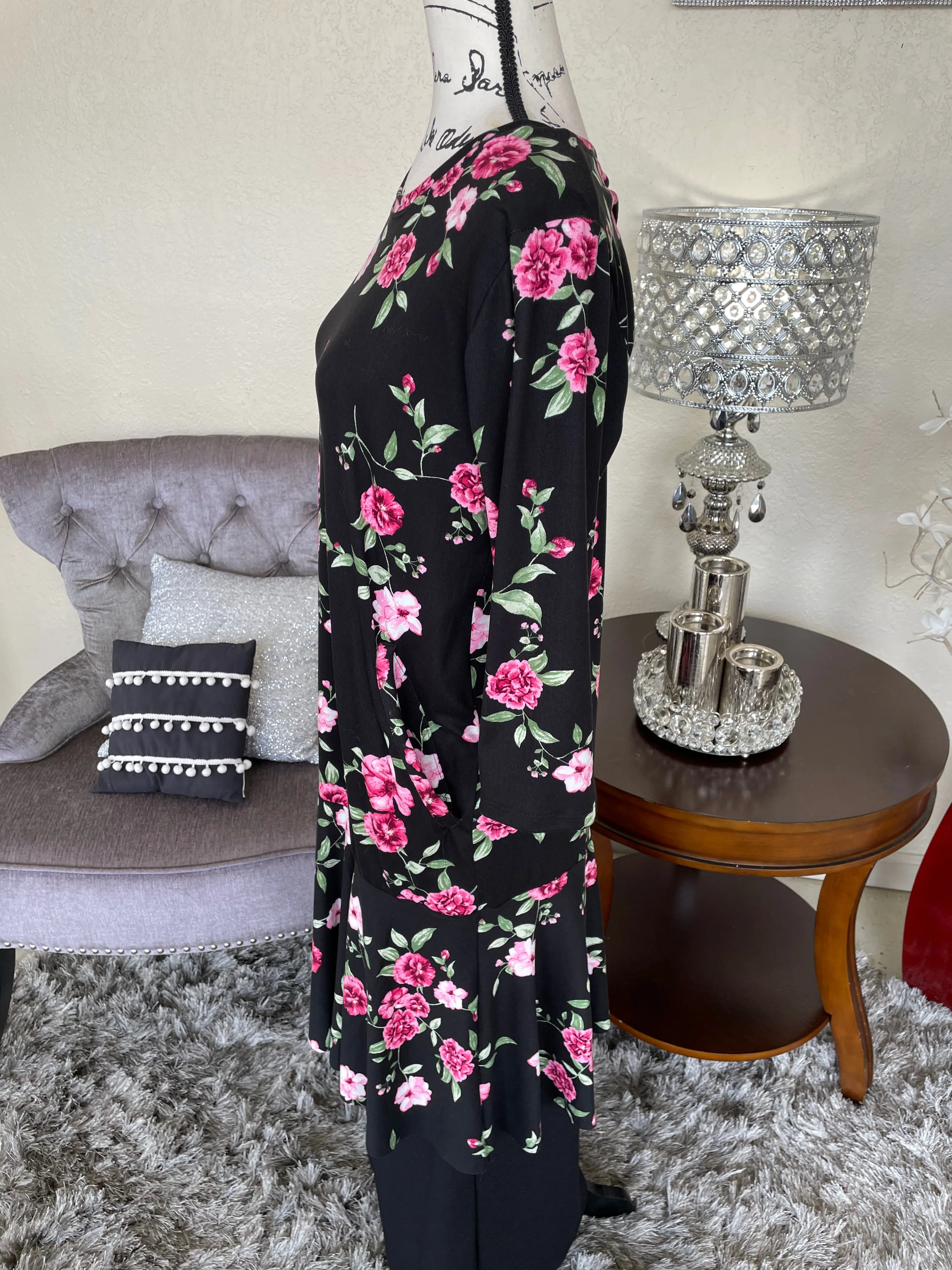 Black With Pink Floral Tunic