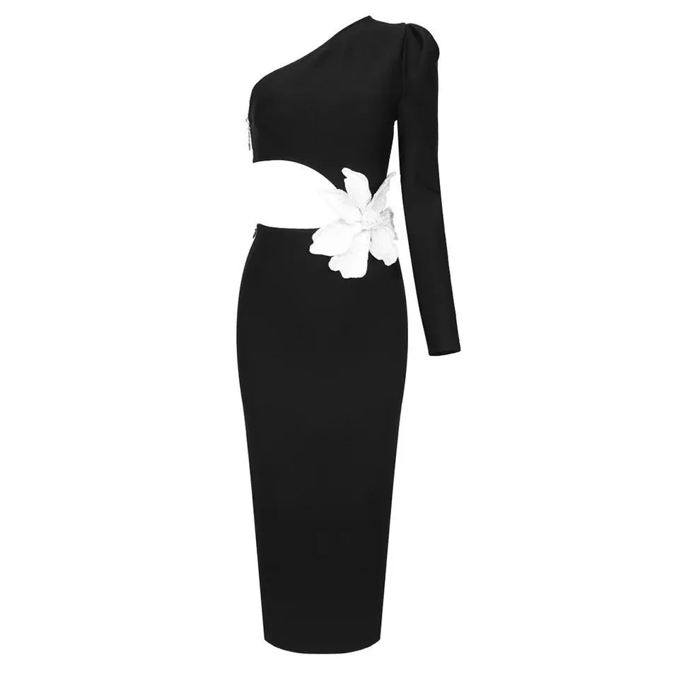 Breanna One-Shoulder Floral Detail Dress