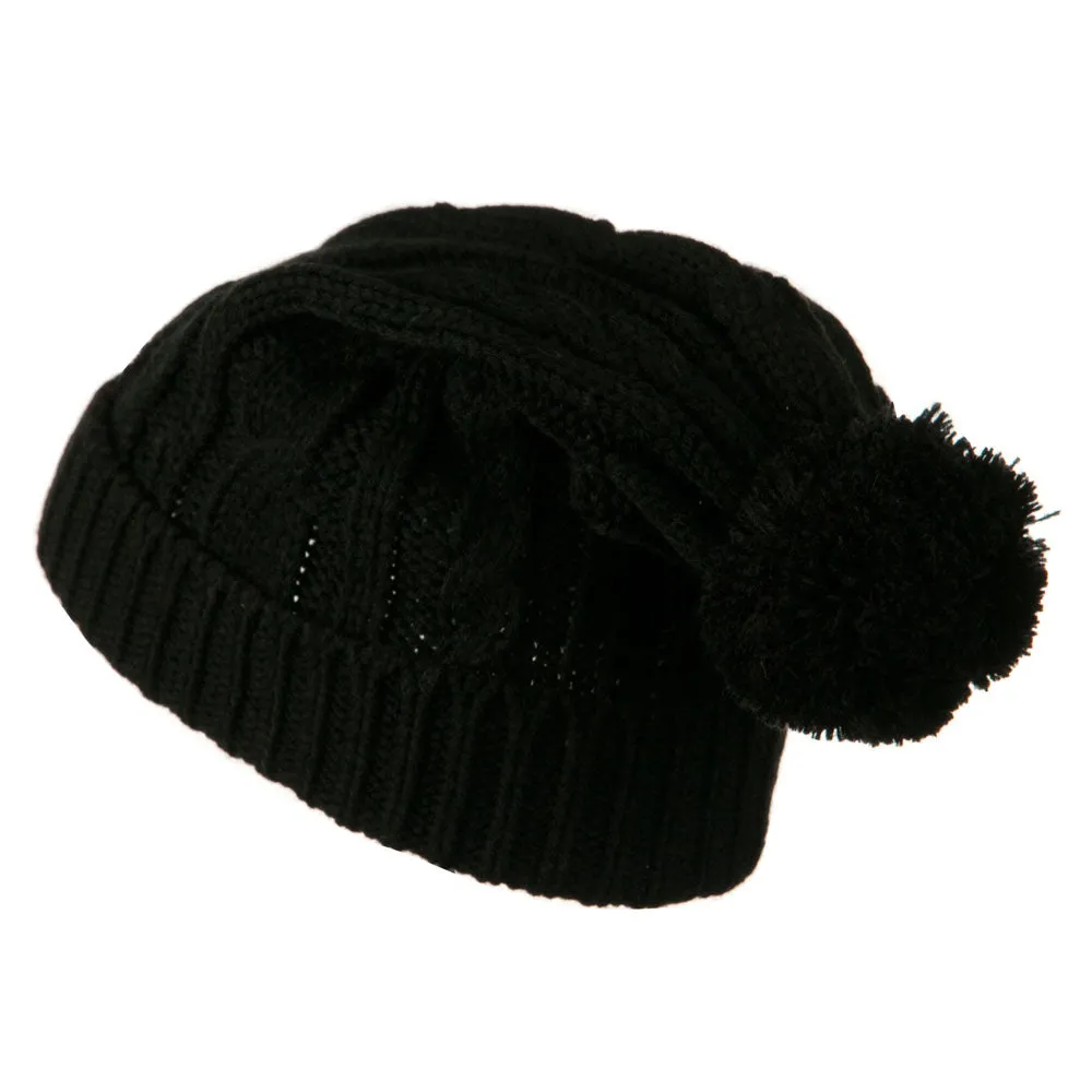 Cable Knit Hat with Pom Pom