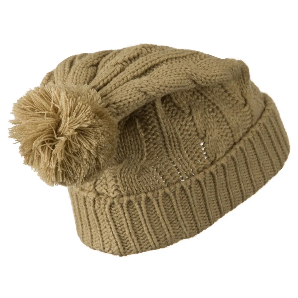 Cable Knit Hat with Pom Pom