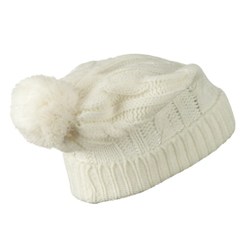 Cable Knit Hat with Pom Pom