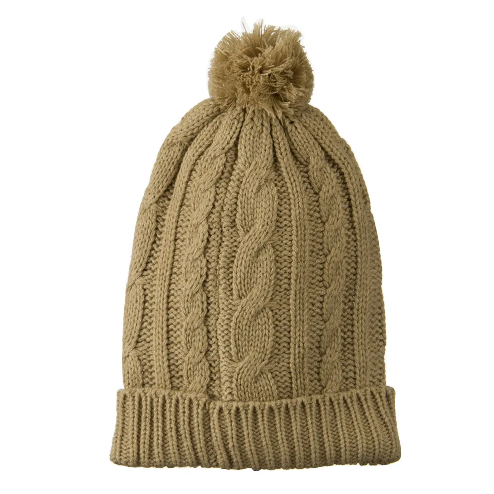 Cable Knit Hat with Pom Pom