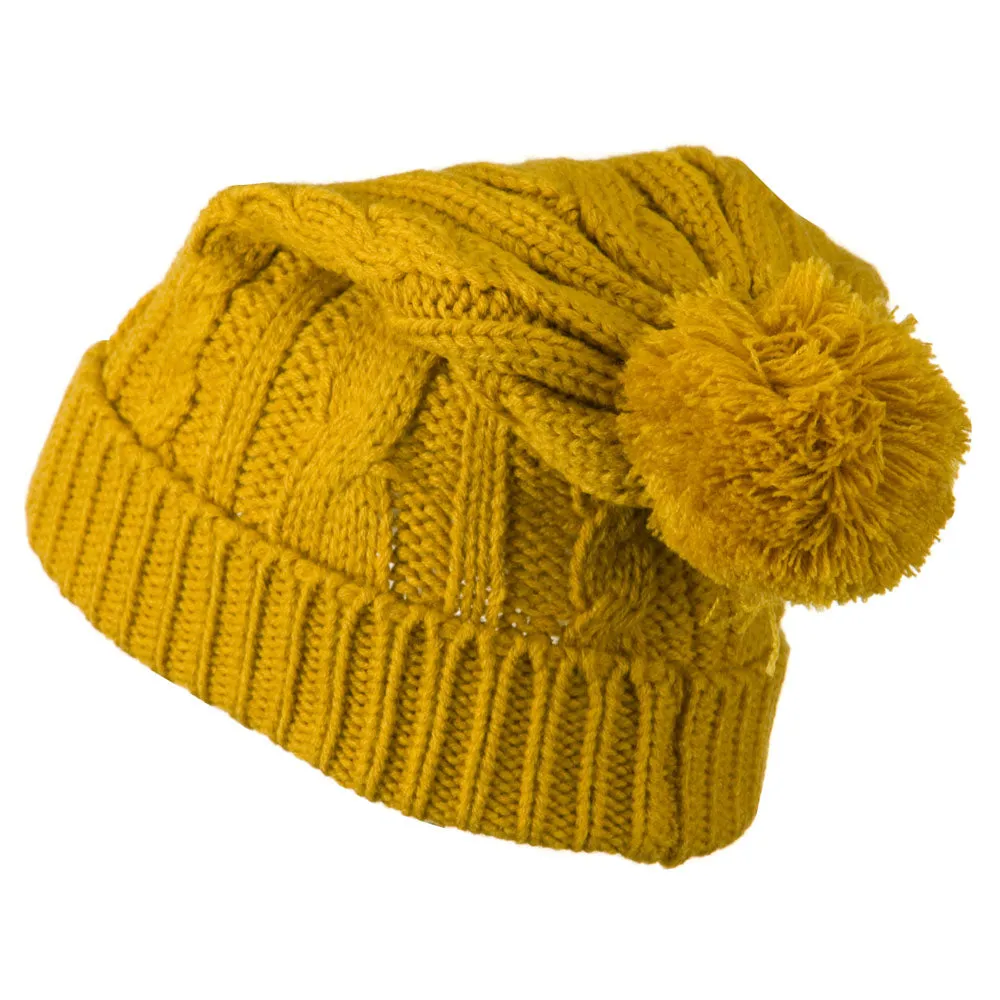 Cable Knit Hat with Pom Pom