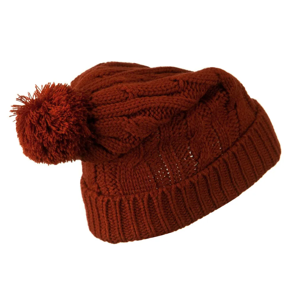 Cable Knit Hat with Pom Pom