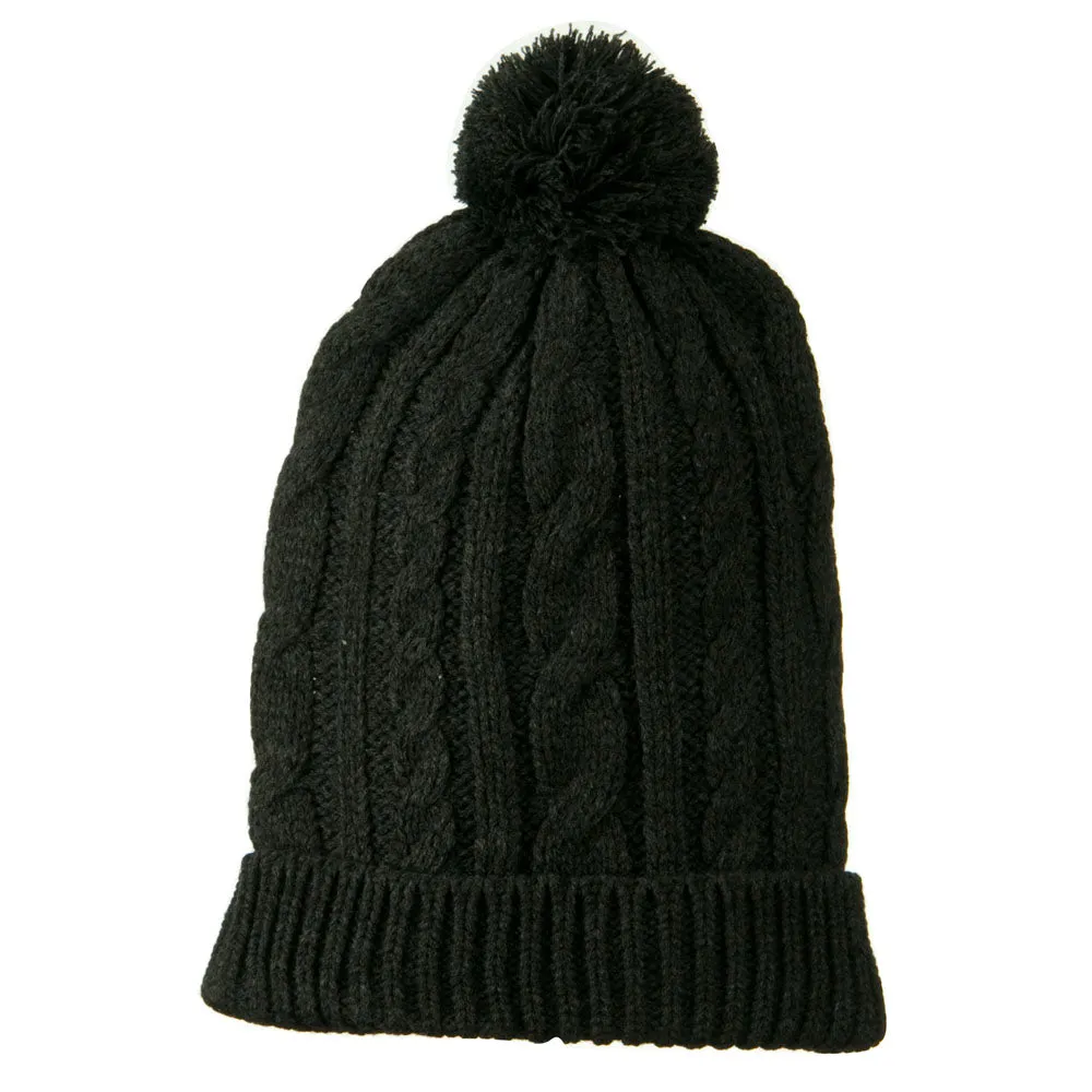 Cable Knit Hat with Pom Pom