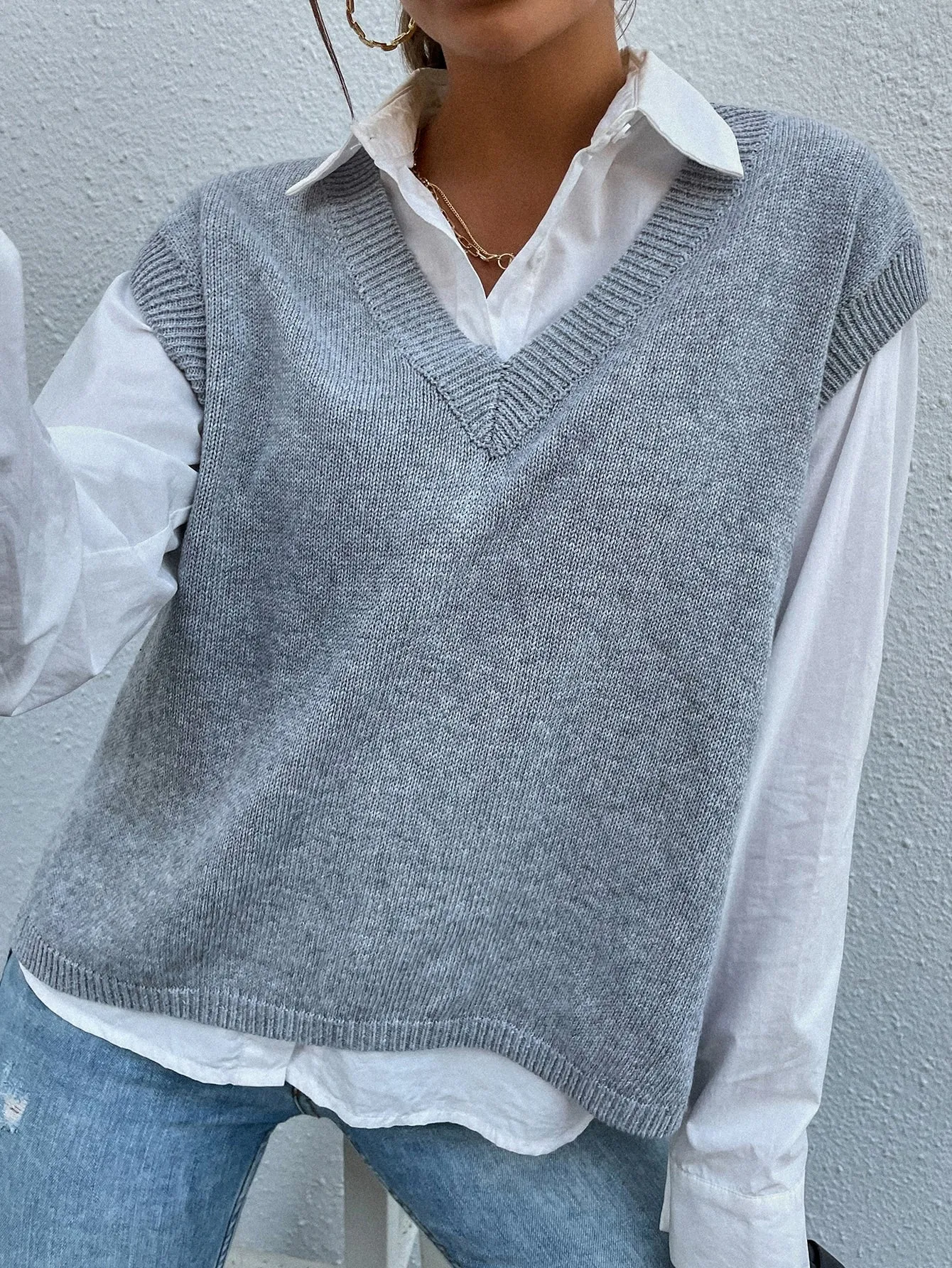 Casual Plain Cap Sleeve V Neck Regular Women Knit Top