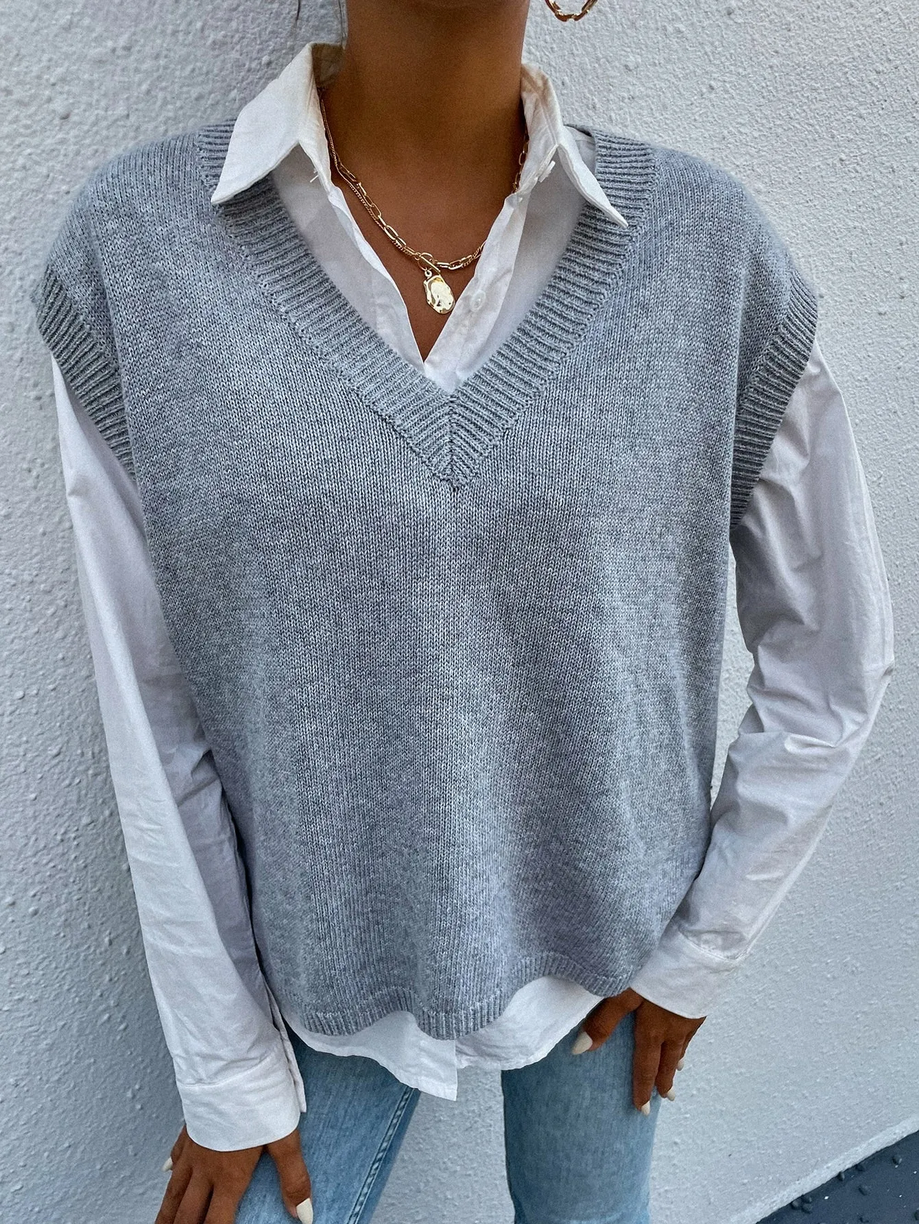 Casual Plain Cap Sleeve V Neck Regular Women Knit Top