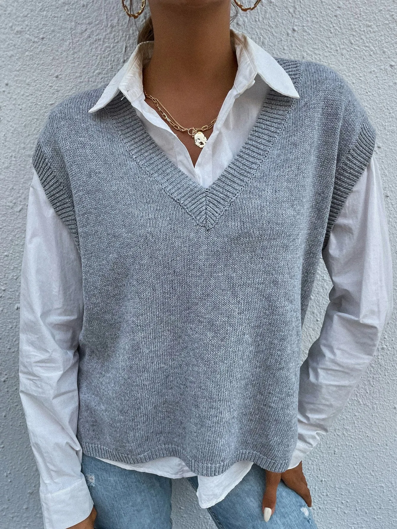 Casual Plain Cap Sleeve V Neck Regular Women Knit Top