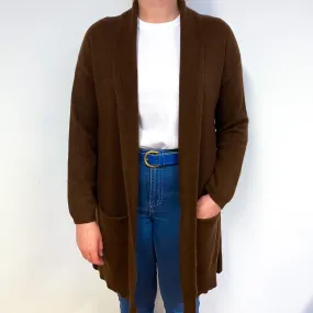 Chocolate Brown Longline Cashmere Edge to Edge Cardigan Large