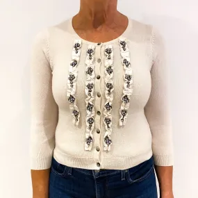 Cream Jewel Panelled Cashmere Crew Neck Cardigan Medium