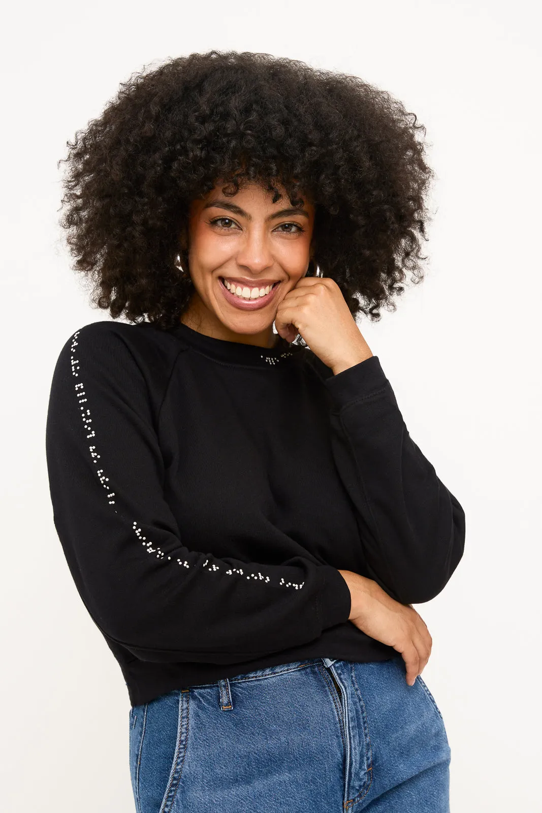 Cropped Braille Sweater: Black
