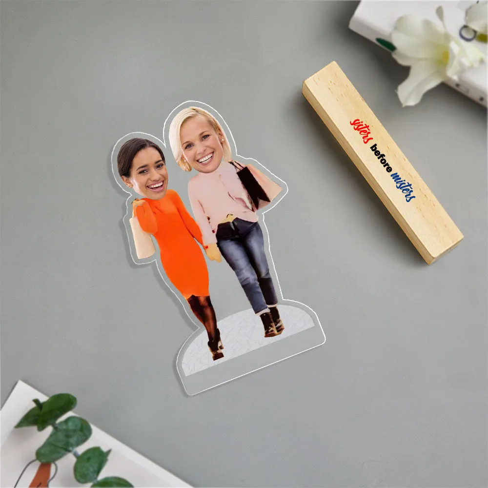 Custom Sister MiniMe Decor Personalised Best Friend Caricature with Wooden Stand Gift for Friends