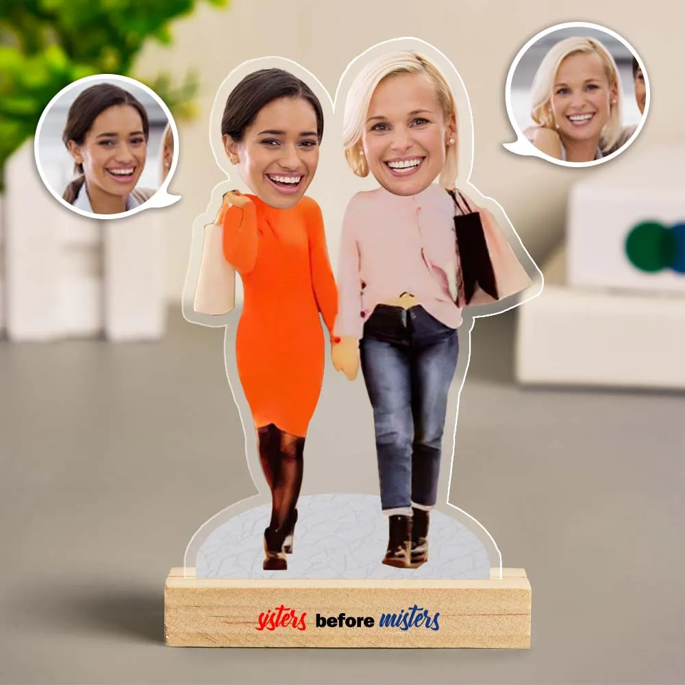 Custom Sister MiniMe Decor Personalised Best Friend Caricature with Wooden Stand Gift for Friends