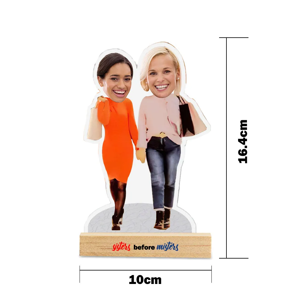 Custom Sister MiniMe Decor Personalised Best Friend Caricature with Wooden Stand Gift for Friends