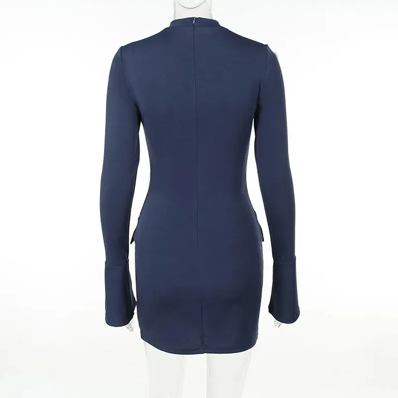 Dark Blue Long Sleeve Bodycon Mini Dress