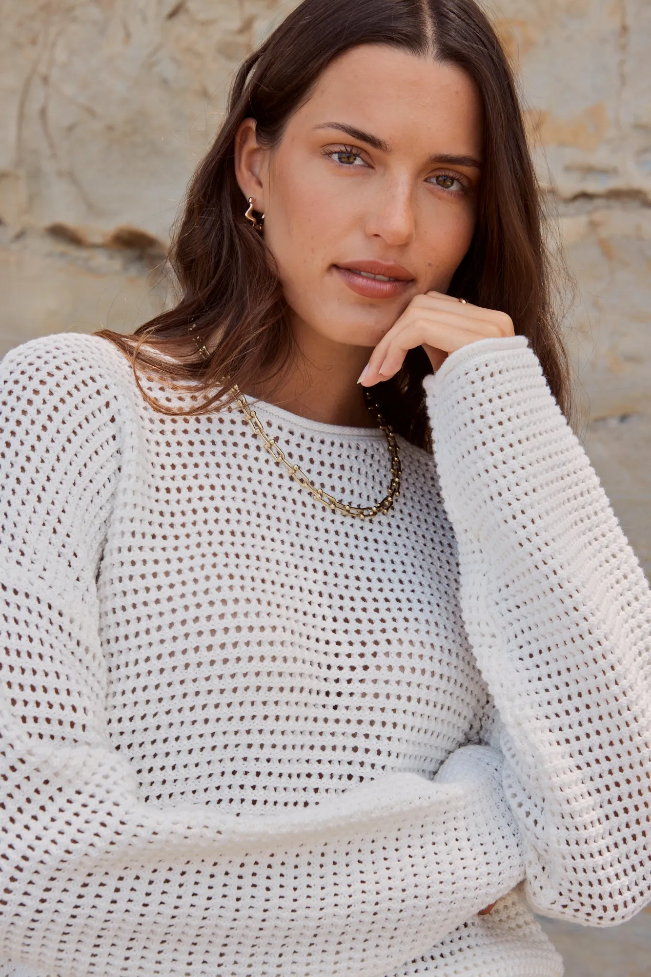 Dawn Ivory Crochet Knit Jumper