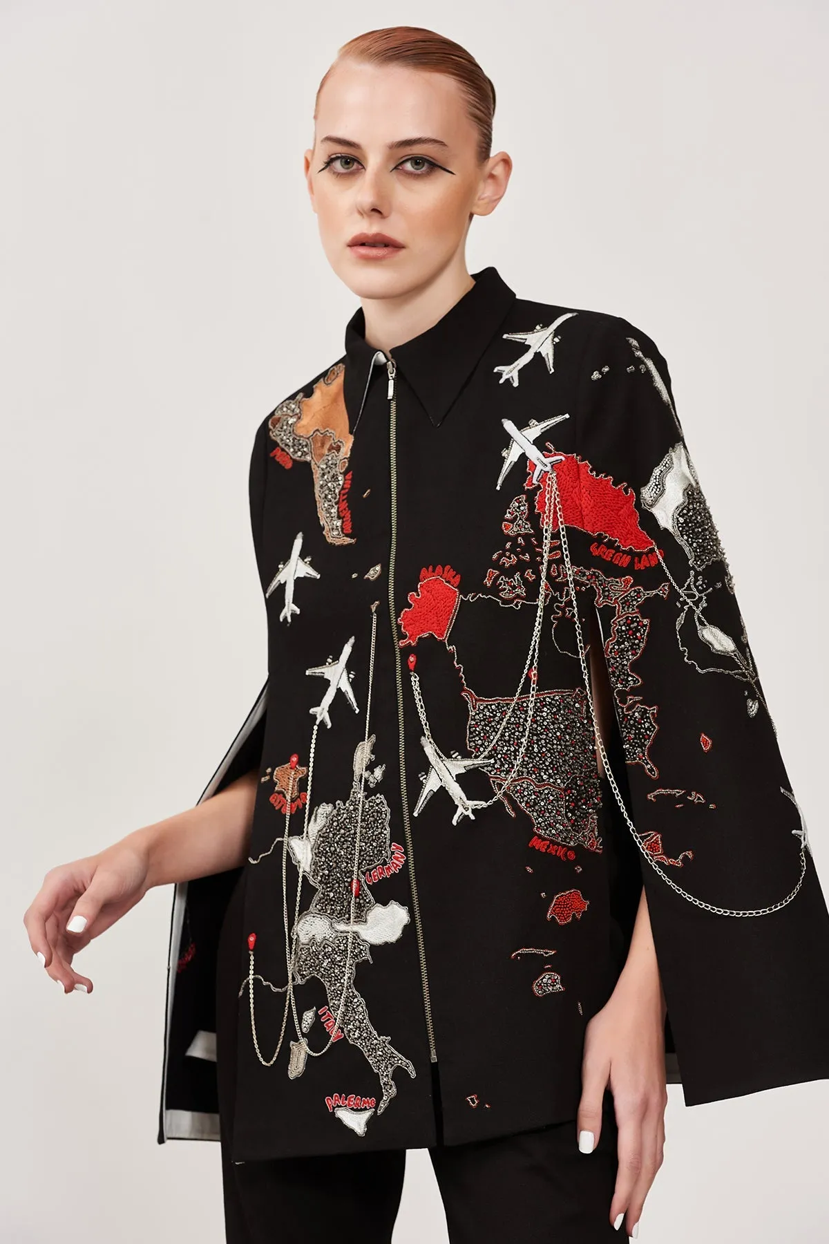Dee Ghose in Map Cape With Narrow Pants