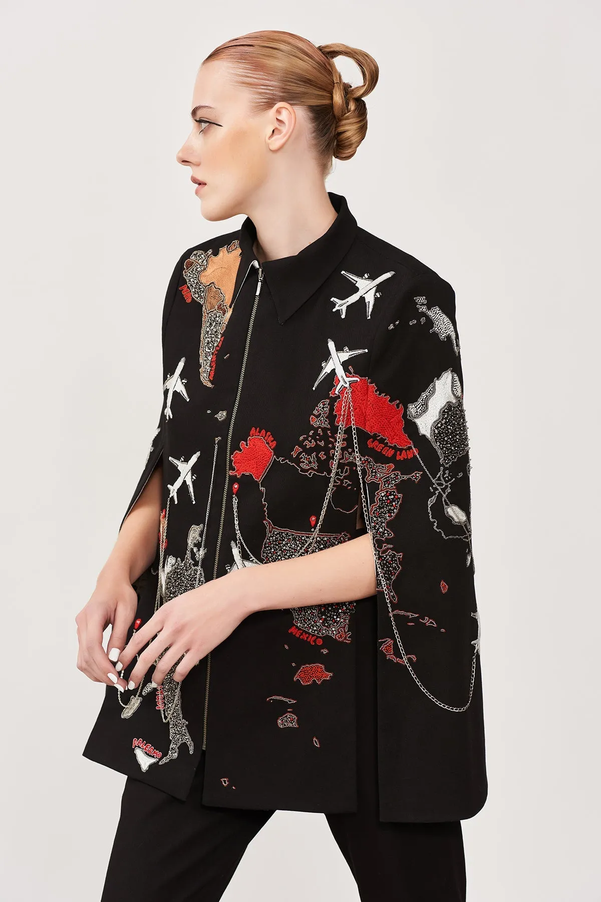 Dee Ghose in Map Cape With Narrow Pants