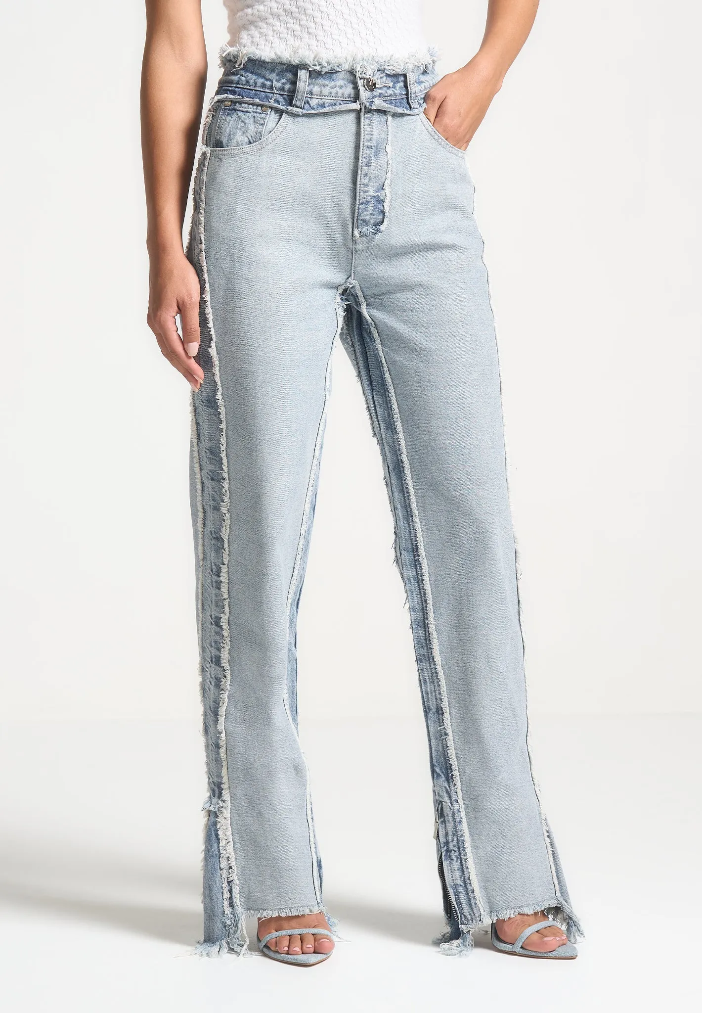 Distressed Mom Jeans - Mid Blue