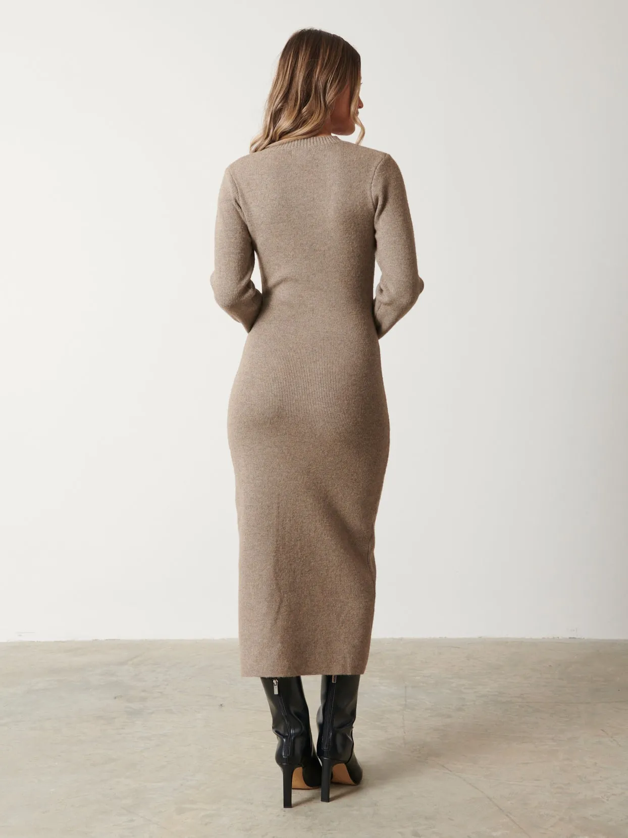 Elena Cut Out Knit Midaxi Dress - Mushroom