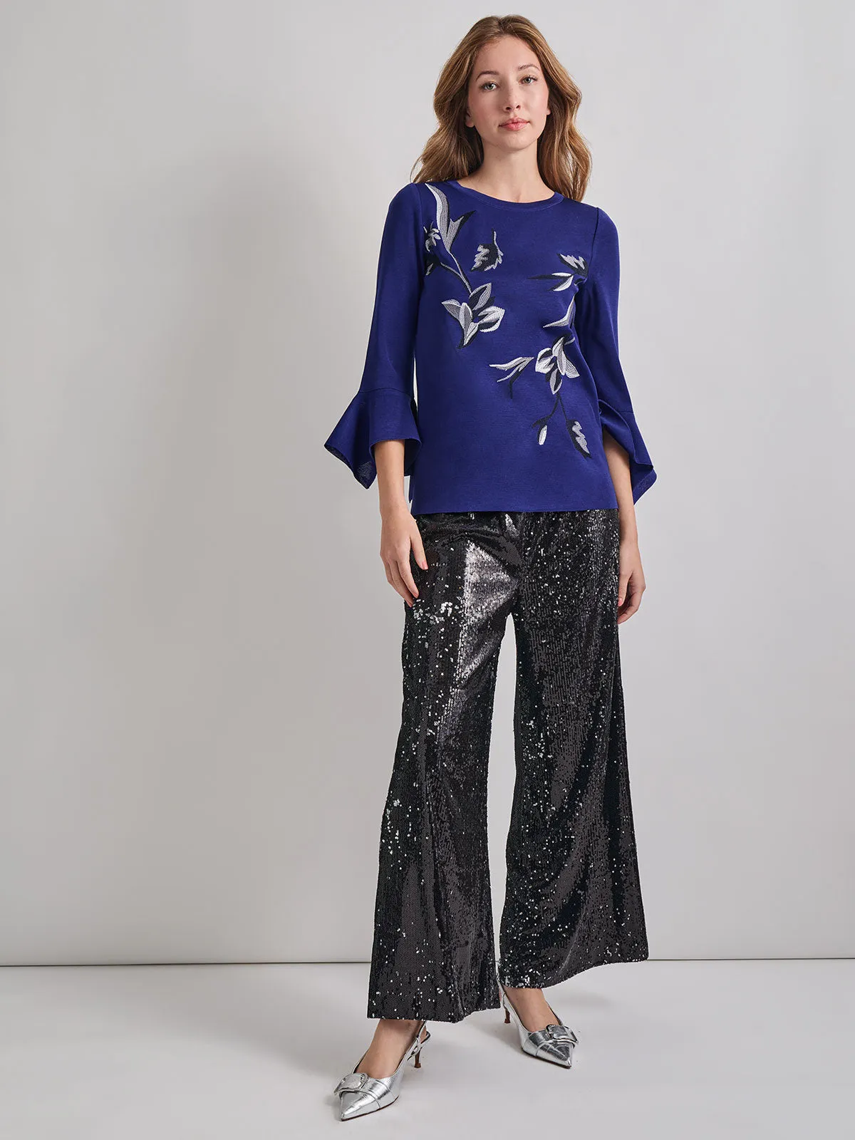 Embroidered Floral Knit Blouse