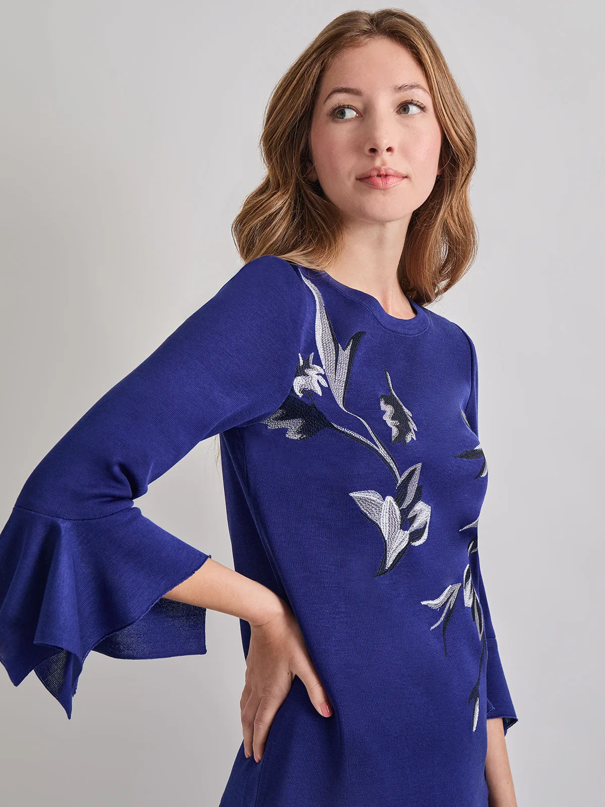 Embroidered Floral Knit Blouse