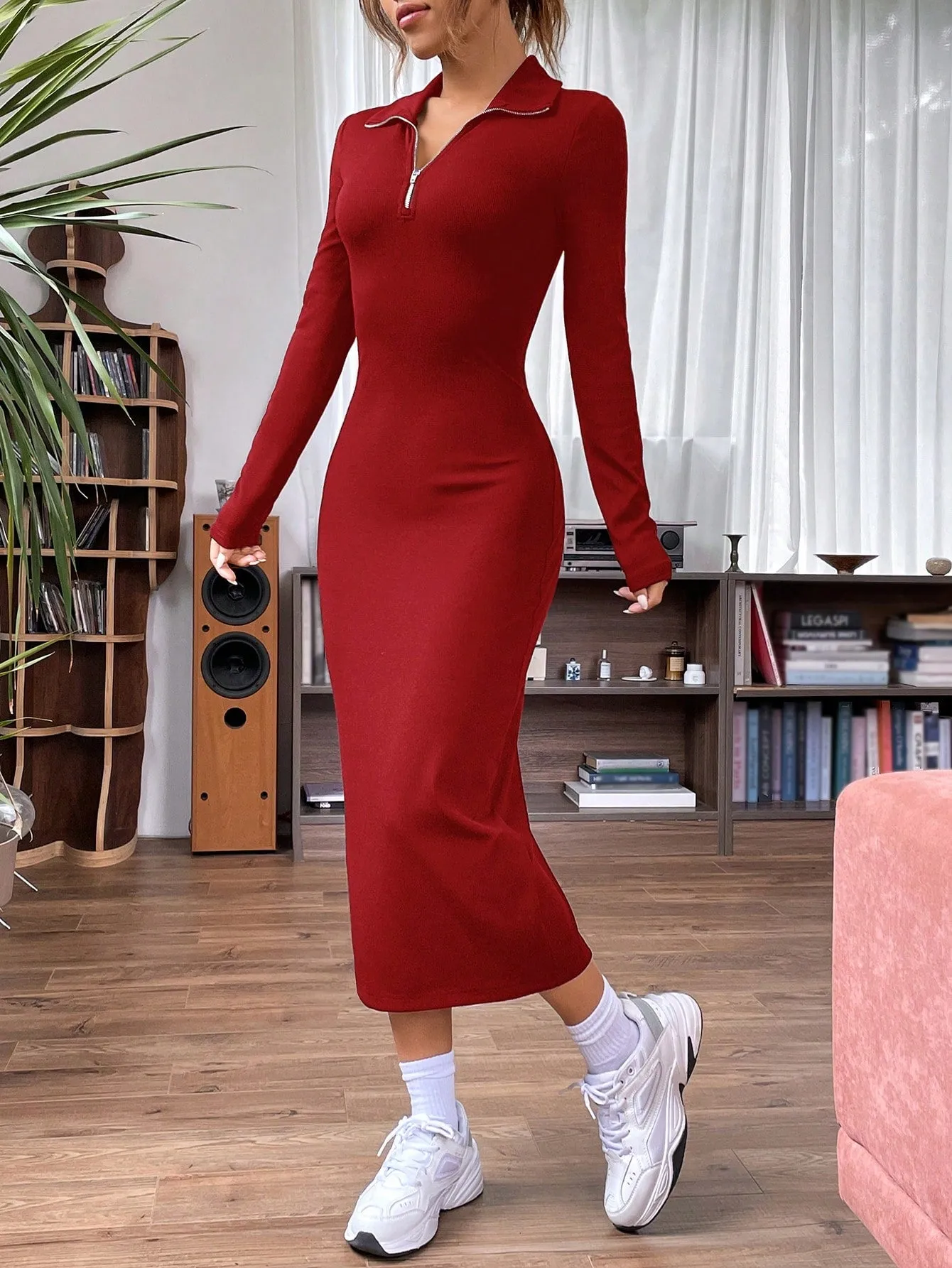 EZwear Quarter Zip Bodycon Dress