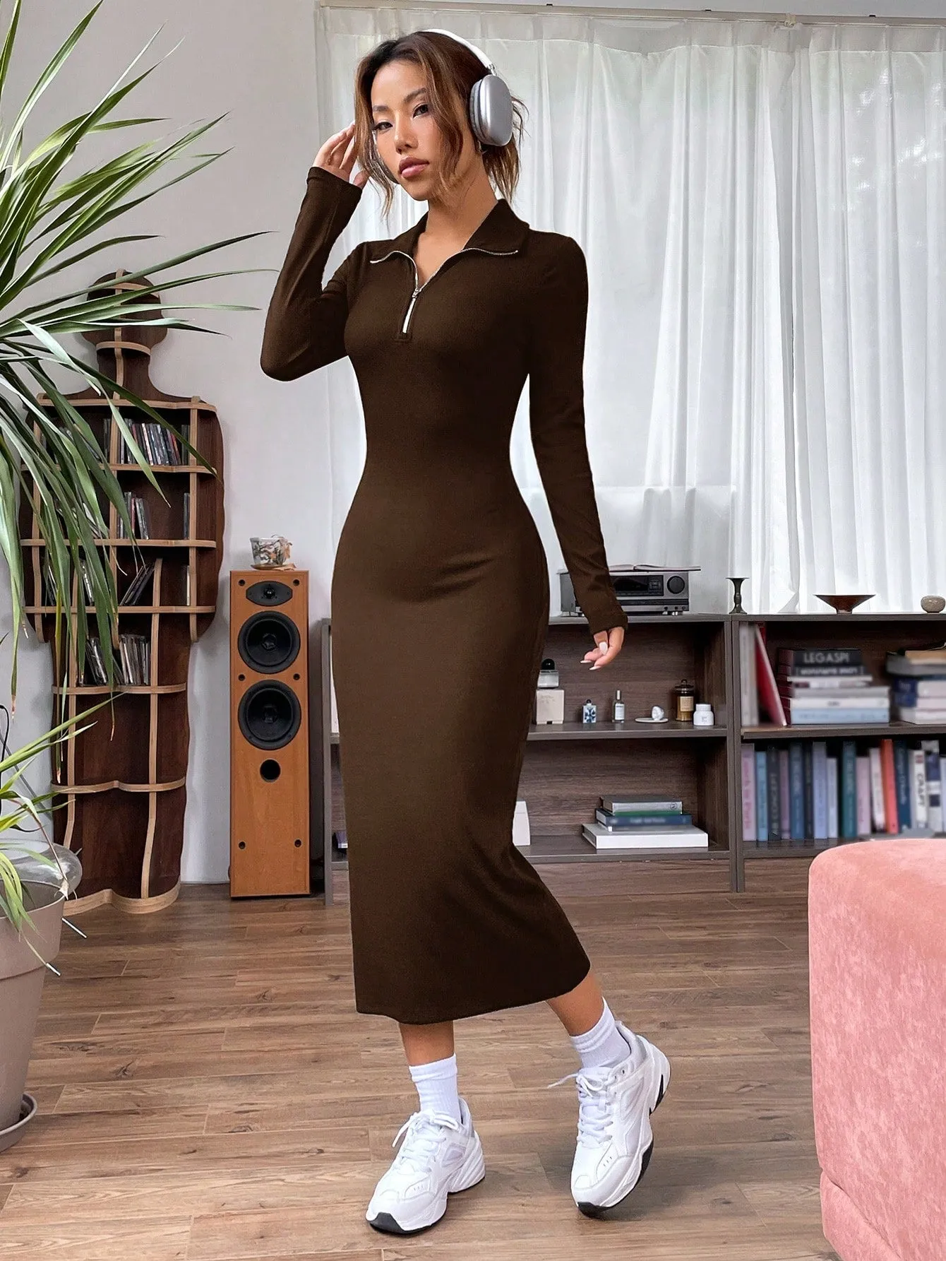 EZwear Quarter Zip Bodycon Dress