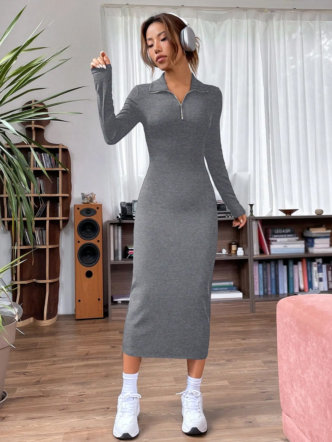 EZwear Quarter Zip Bodycon Dress