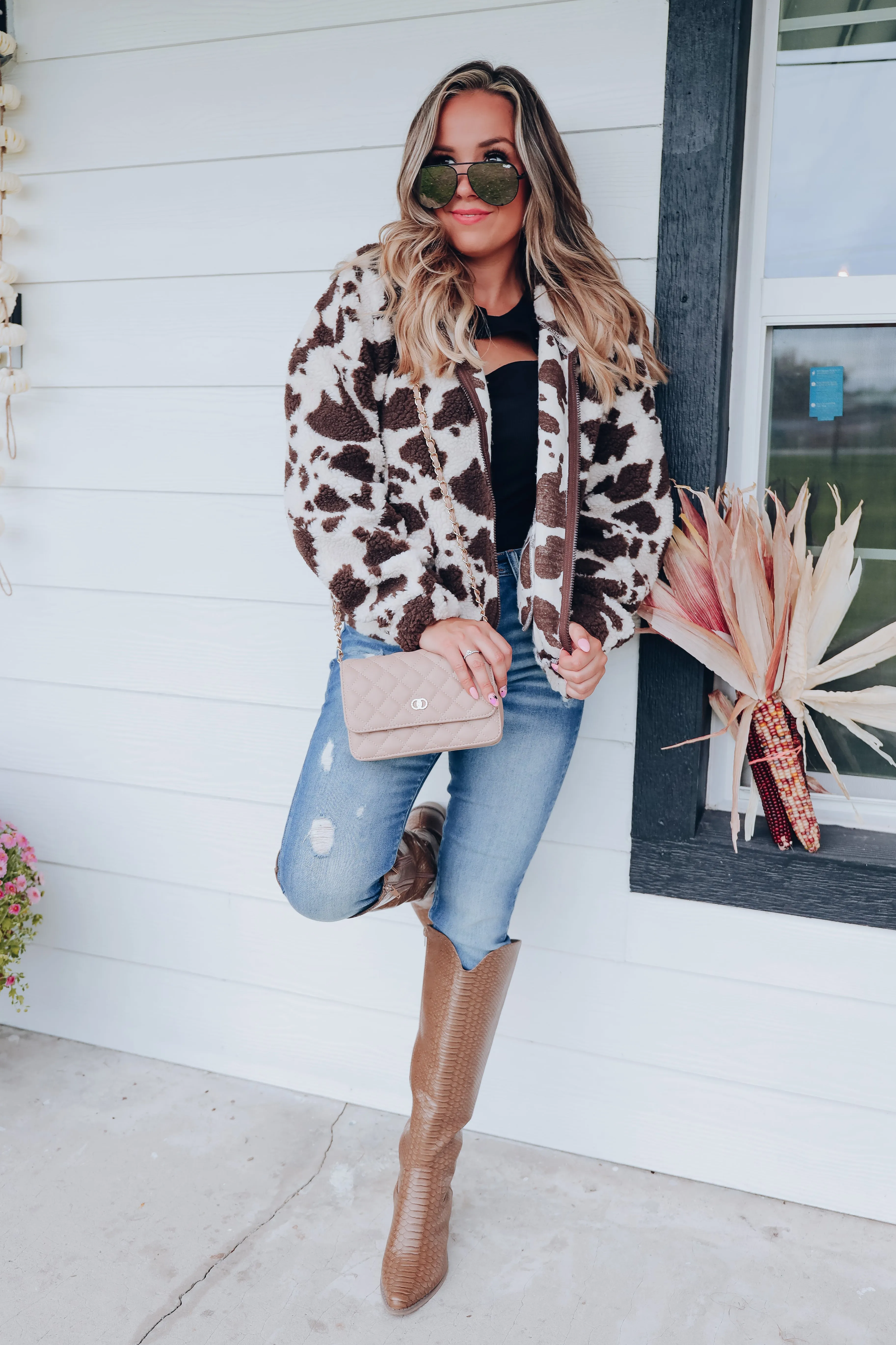Forever Cozy Faux Fur Jacket - Cow Print