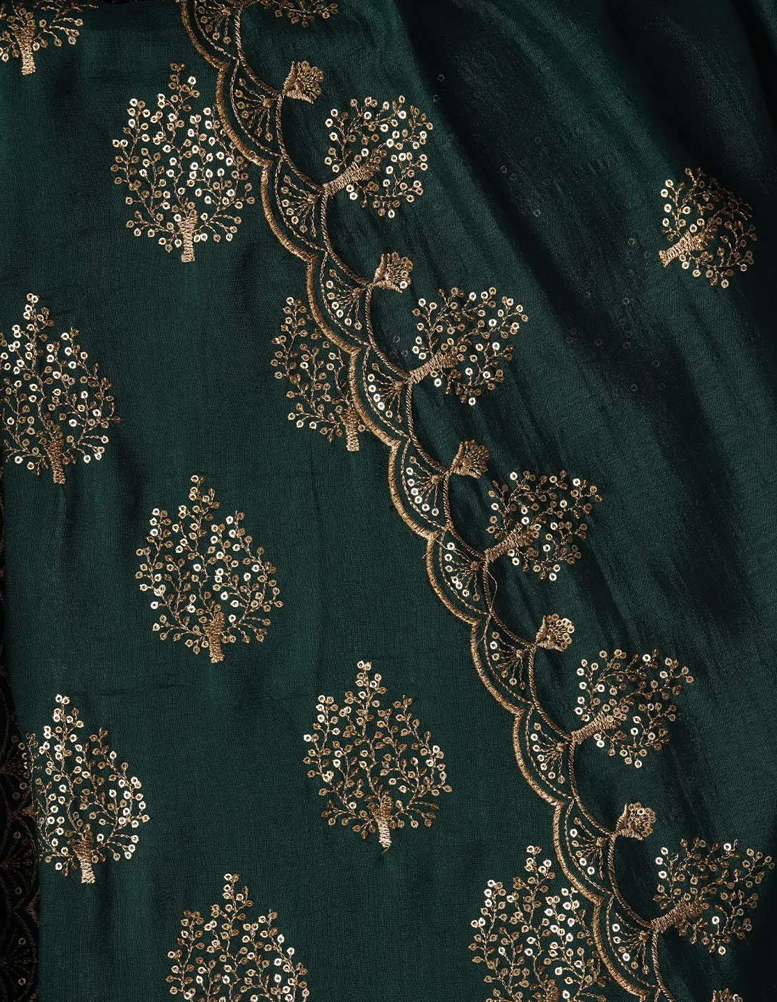 Green Sequin Work Cotton Blend Dress Material with Dupatta