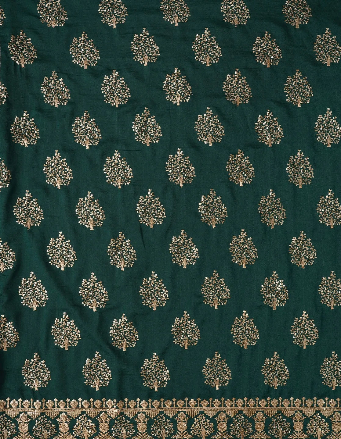 Green Sequin Work Cotton Blend Dress Material with Dupatta
