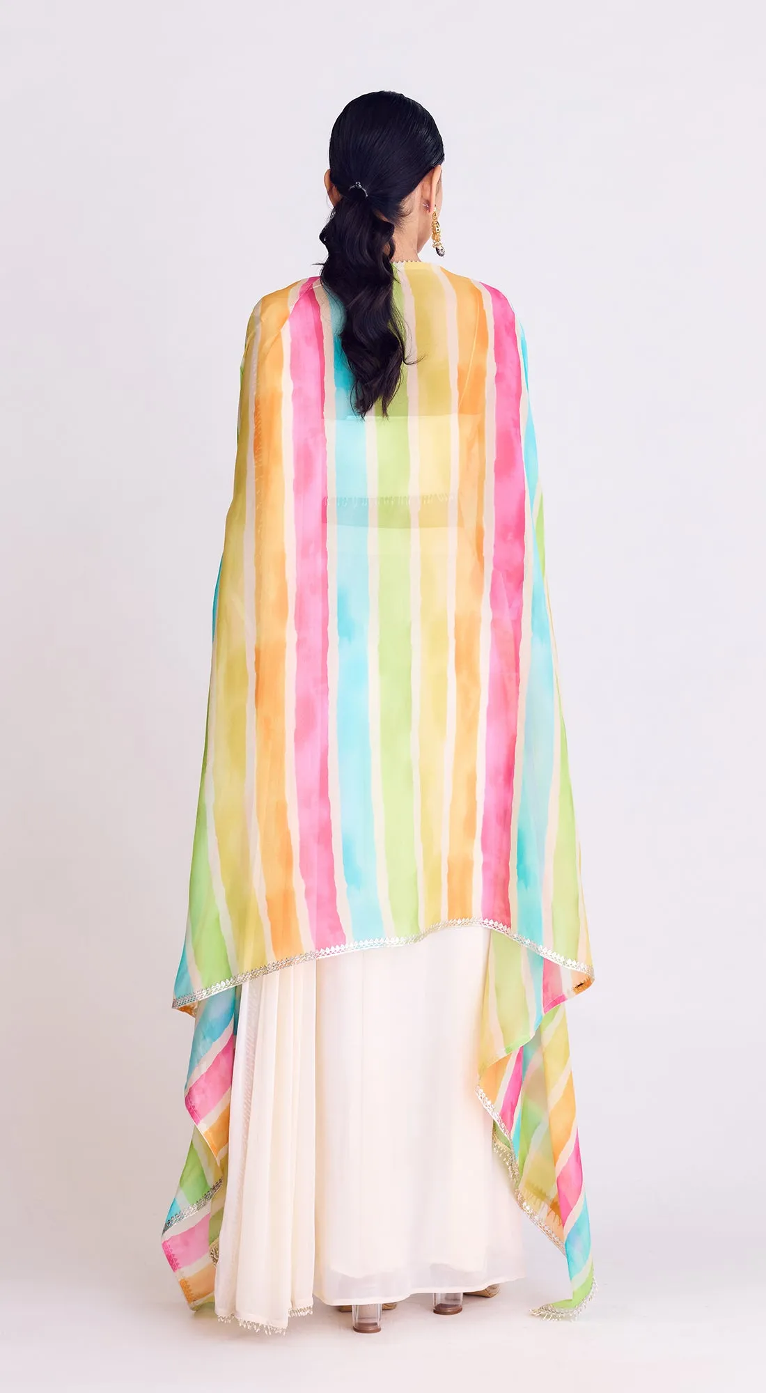 Ivory Pre-Draped Cape Saree