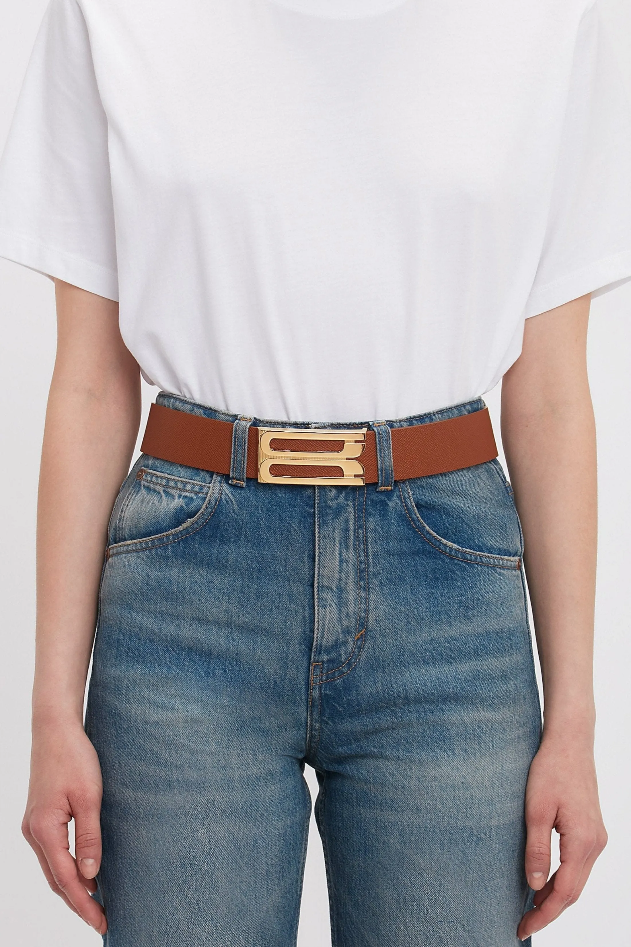 Jumbo Frame Belt In Tan Grained Leather