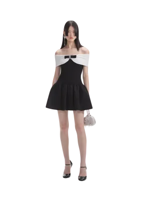 Knit Bow Mini Dress - Black