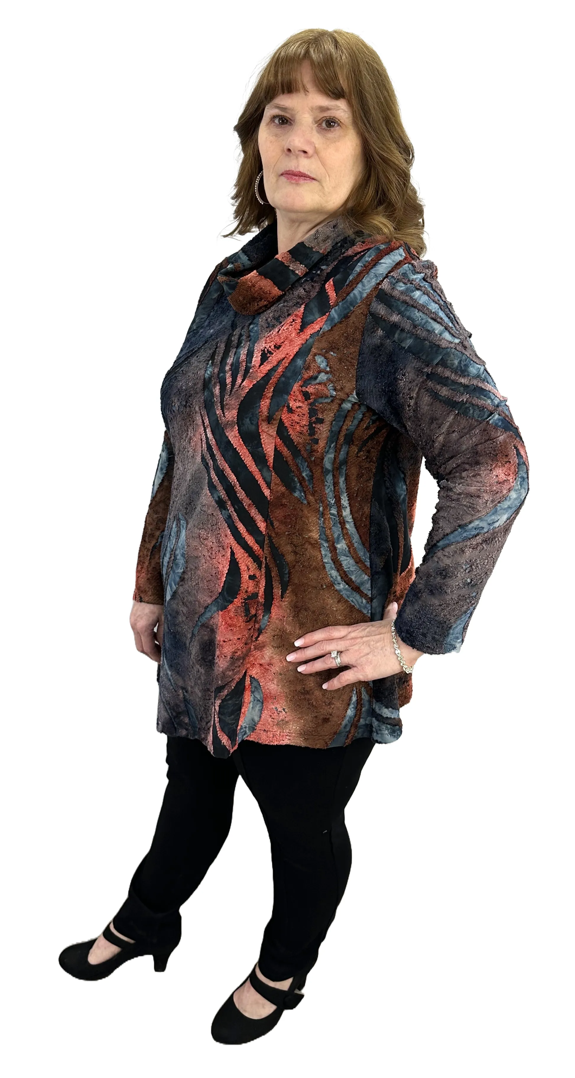 Knit Texture Cowel Neck Tunic