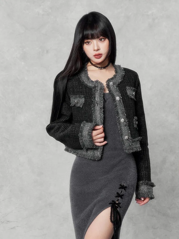 Lace-Up Slit Knit Dress