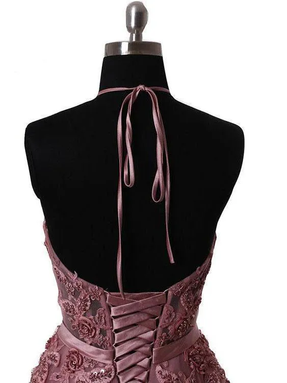 Long Sweep Train Halter Dazzling Top Tulle Modest Prom Dress
