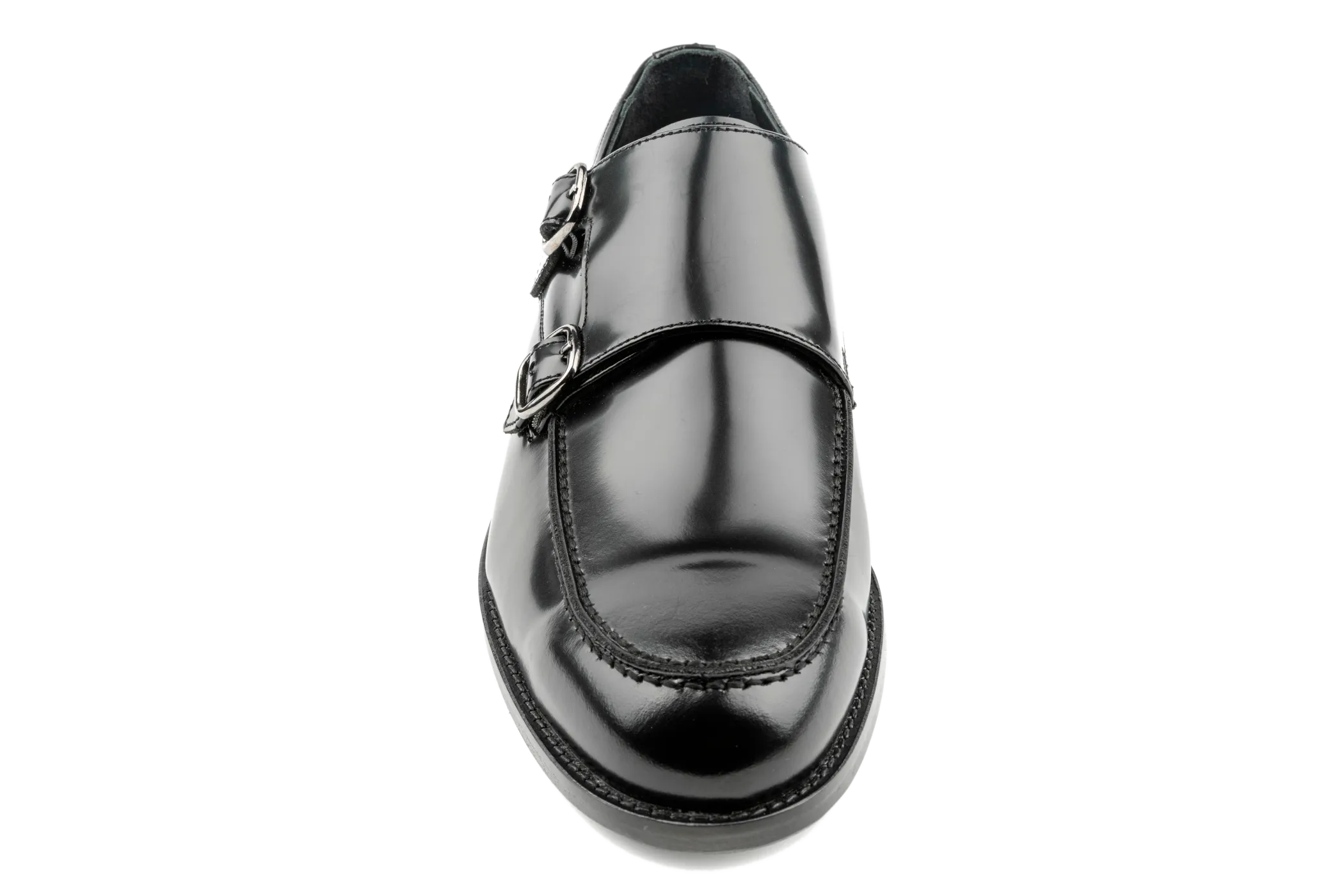Men's Classic Fashion Black Monk Strap Shoes, Top Grain Leather Double Buckle Monk Strap Shoes, Glossy Finish & Leather Outsole Edi by Debbano