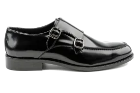 Men's Classic Fashion Black Monk Strap Shoes, Top Grain Leather Double Buckle Monk Strap Shoes, Glossy Finish & Leather Outsole Edi by Debbano
